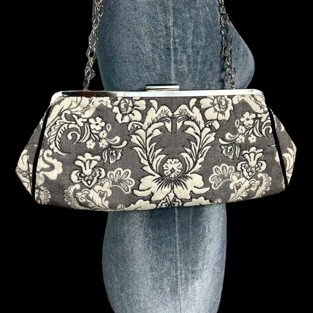 embroidered brocade tapestry baguette chain shoulder bag / clutch baroque gothic - Picture 7 of 8